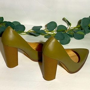 Liliana Olive Green Chunk Heels
